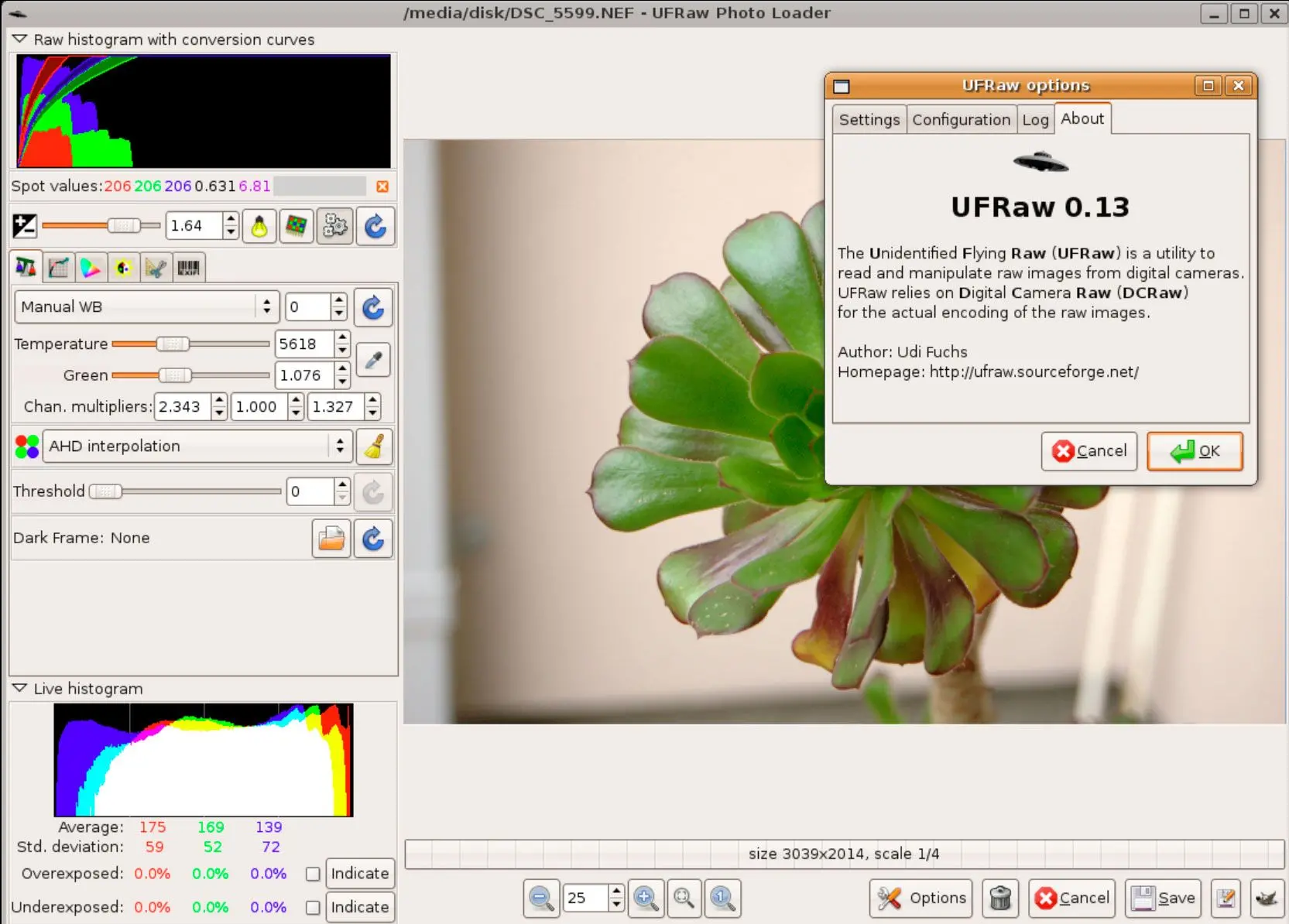 Screenshot di UFRaw..