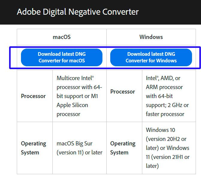 Scarica Adobe DNG Converter..