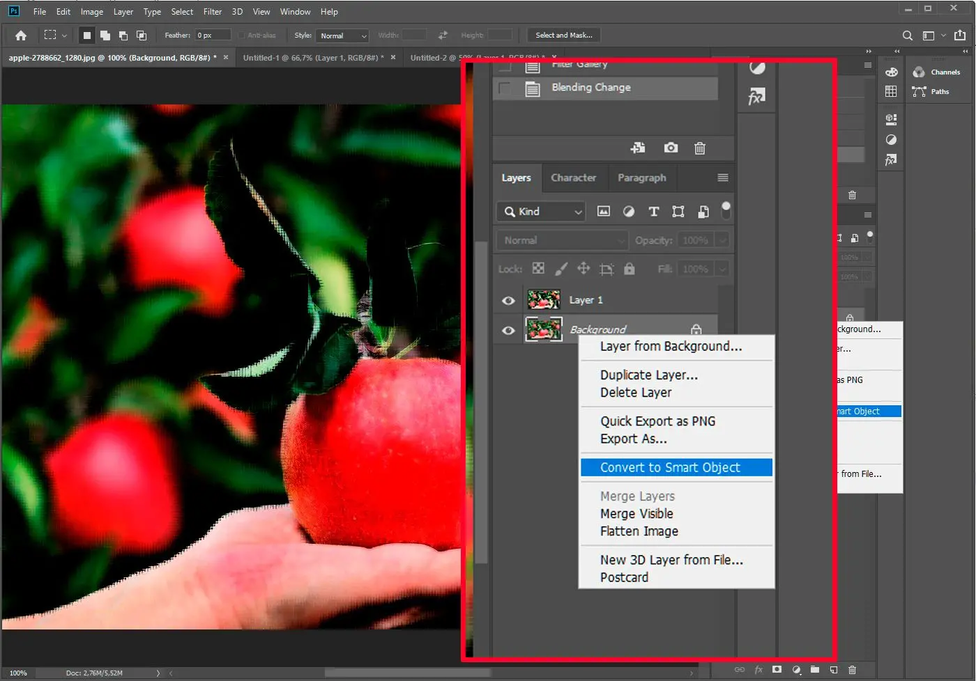 Photoshop converti in Oggetto intelligente..