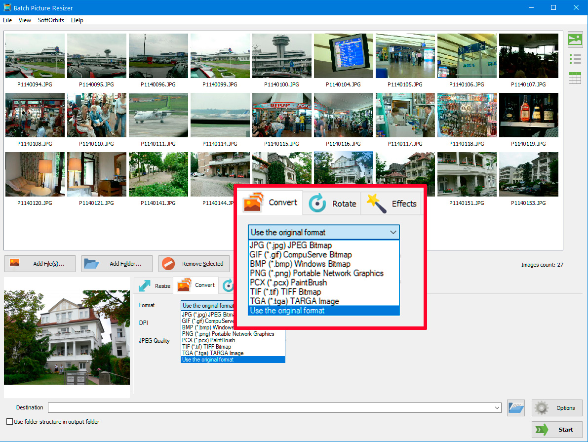 Scegli un formato di output.