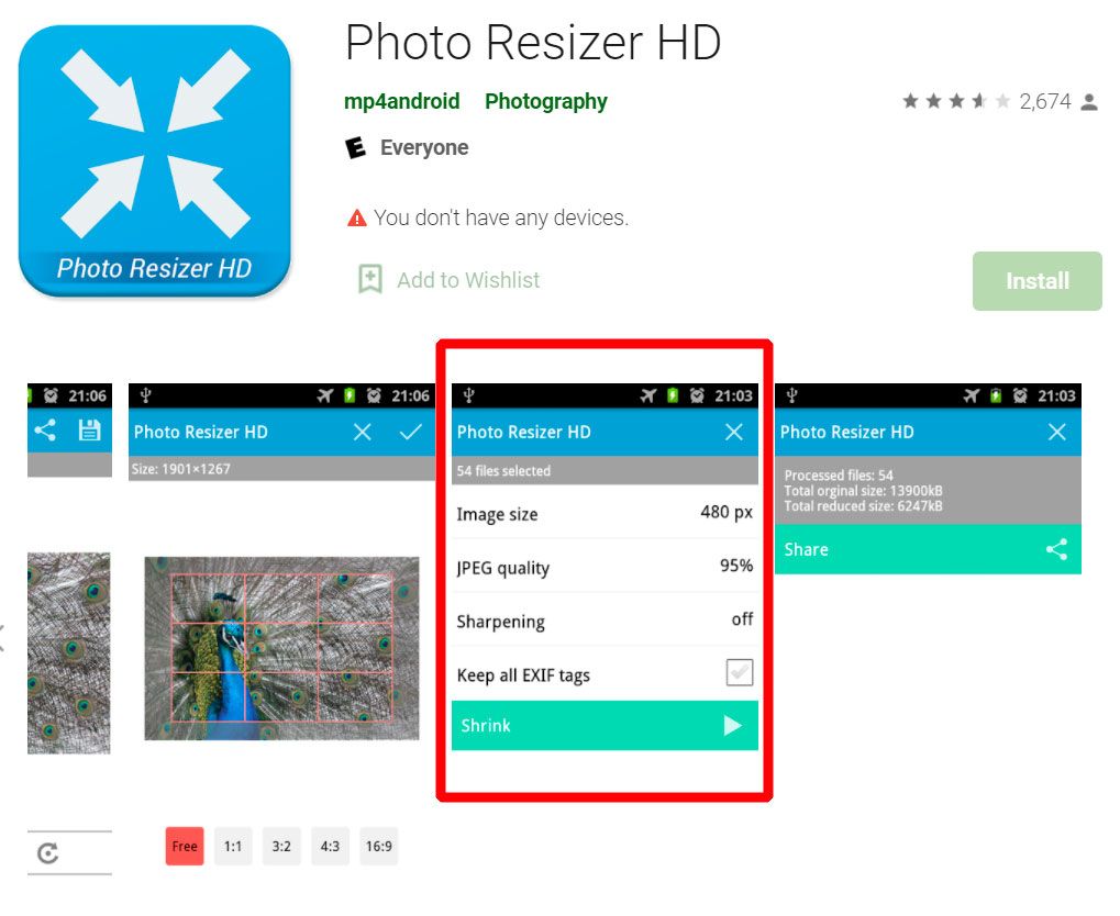 App per ridimensionare le immagini in KB HD Android..