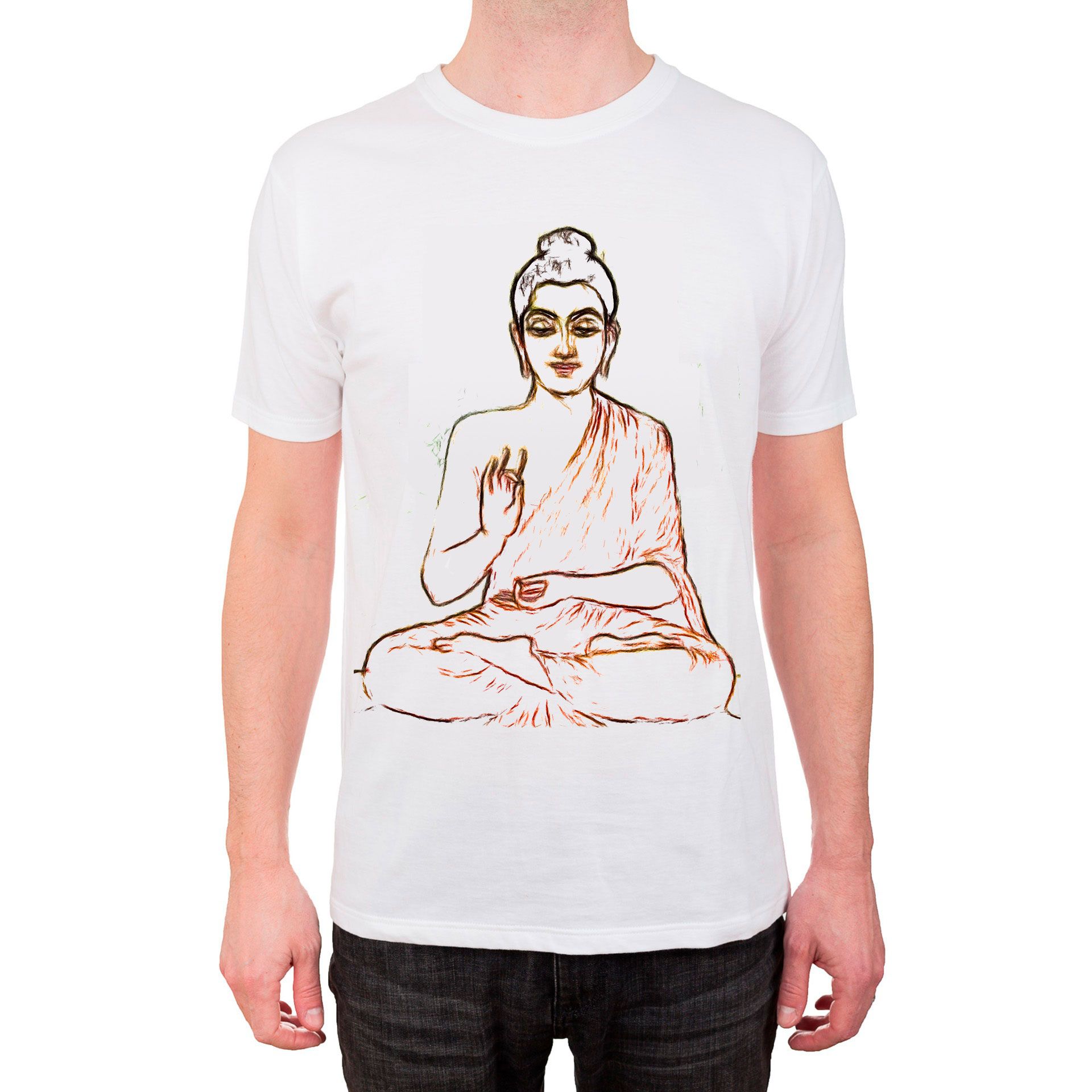 Maglietta con uno schizzo a linee di un buddha..