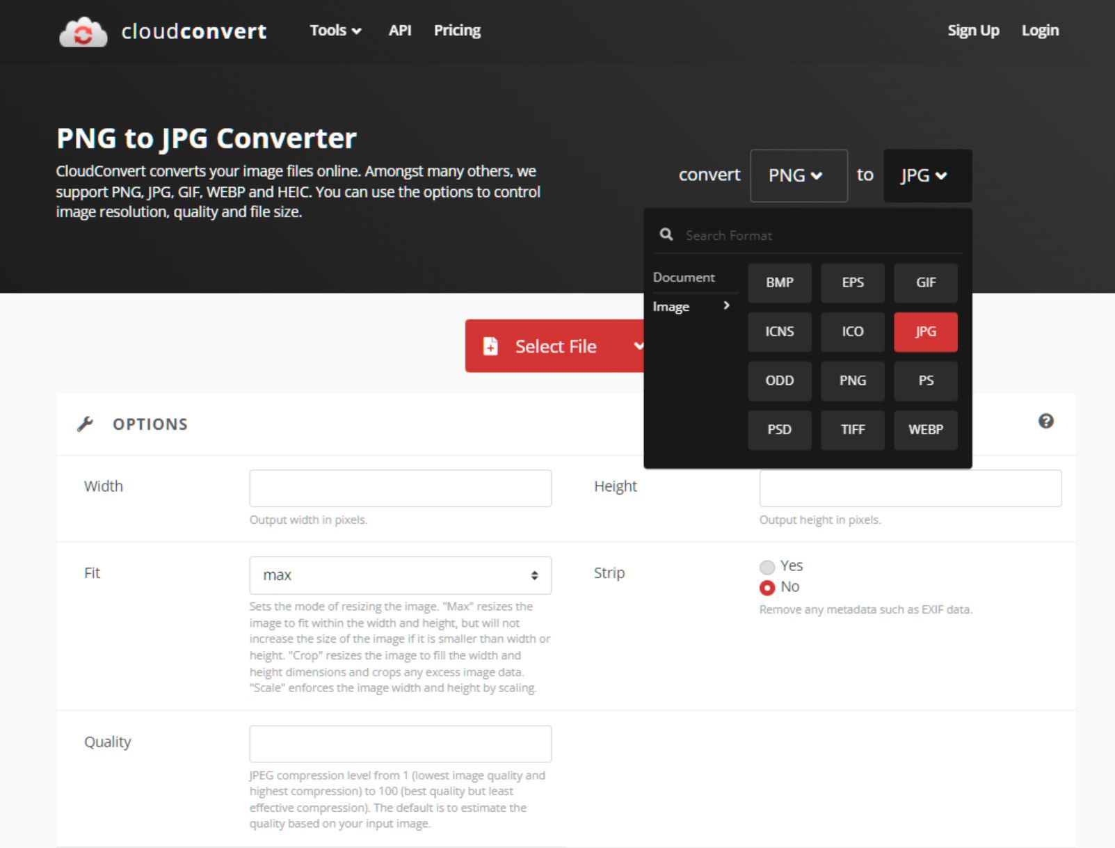Convertire PNG in JPG online..