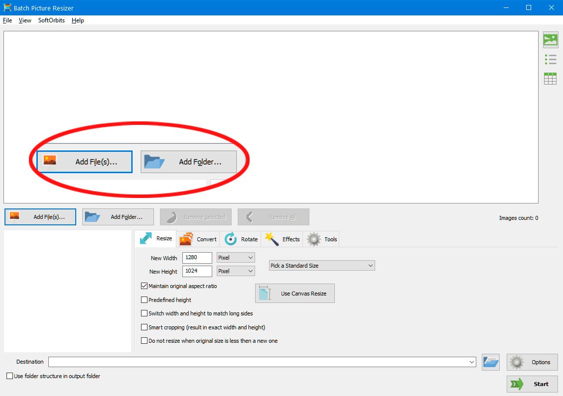 Aggiungere file per ridimensionare immagini multiple in Windows 11.