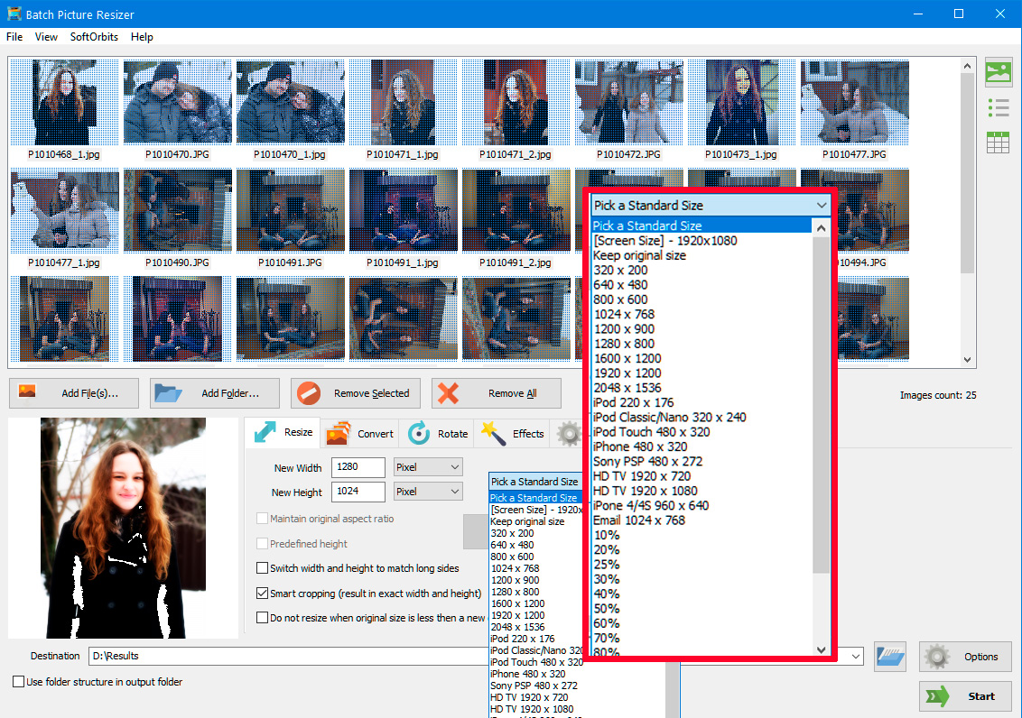 Selezionare la dimensione dell