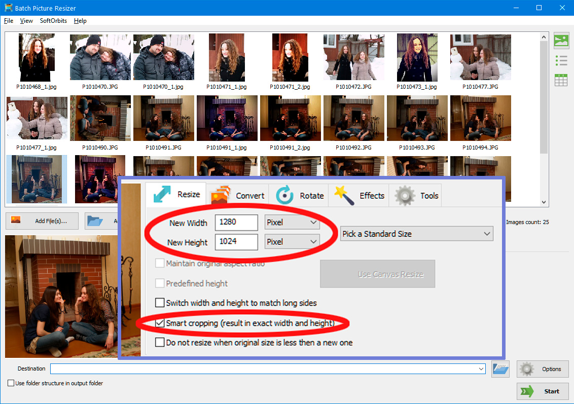 Selezionare ridimensionamento intelligente immagini multiple.