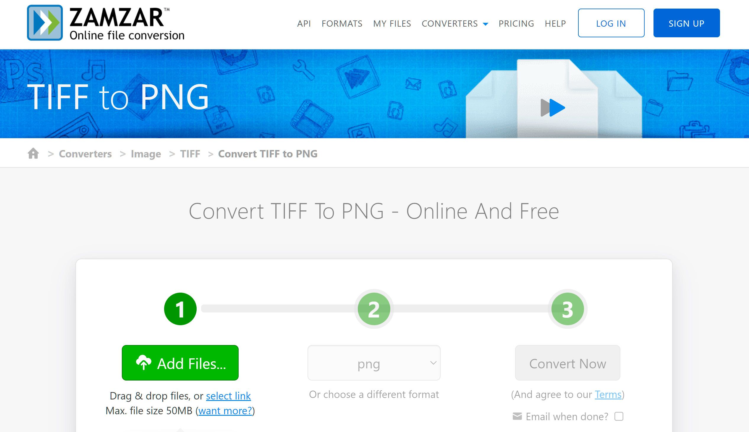 Apri Convertitore Online TIFF in PNG..