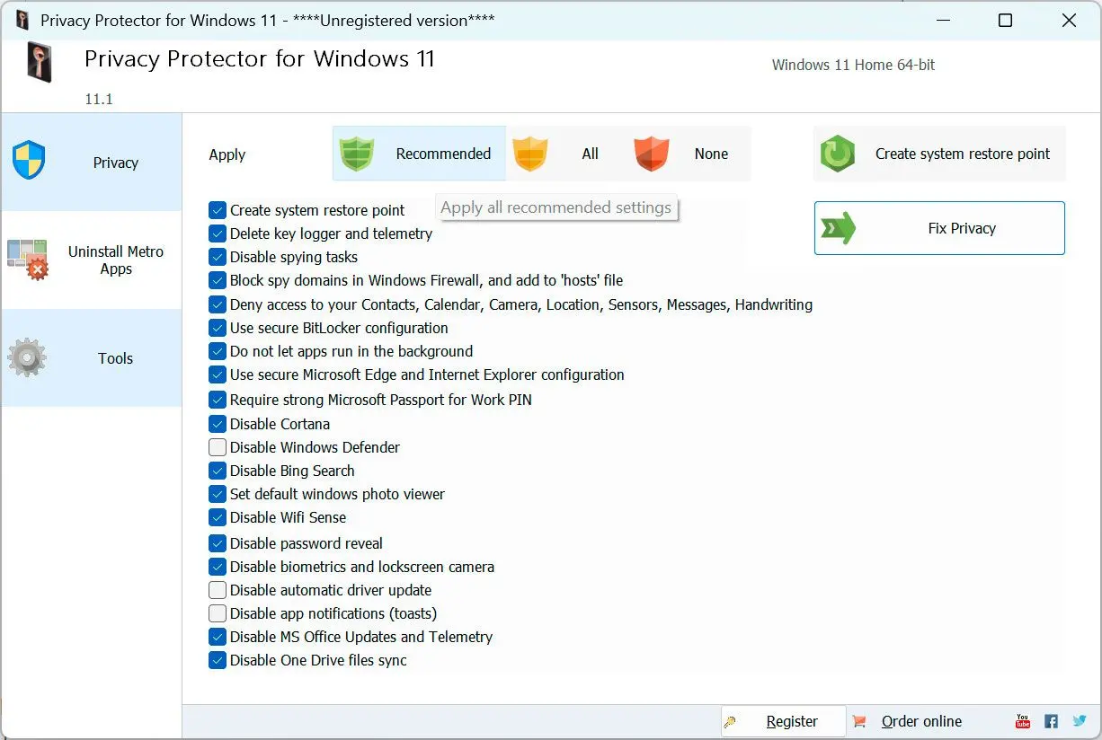 Privacy Protector for Windows 11 Screenshot.