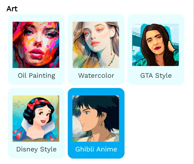 Scegli un preset Ghibli.