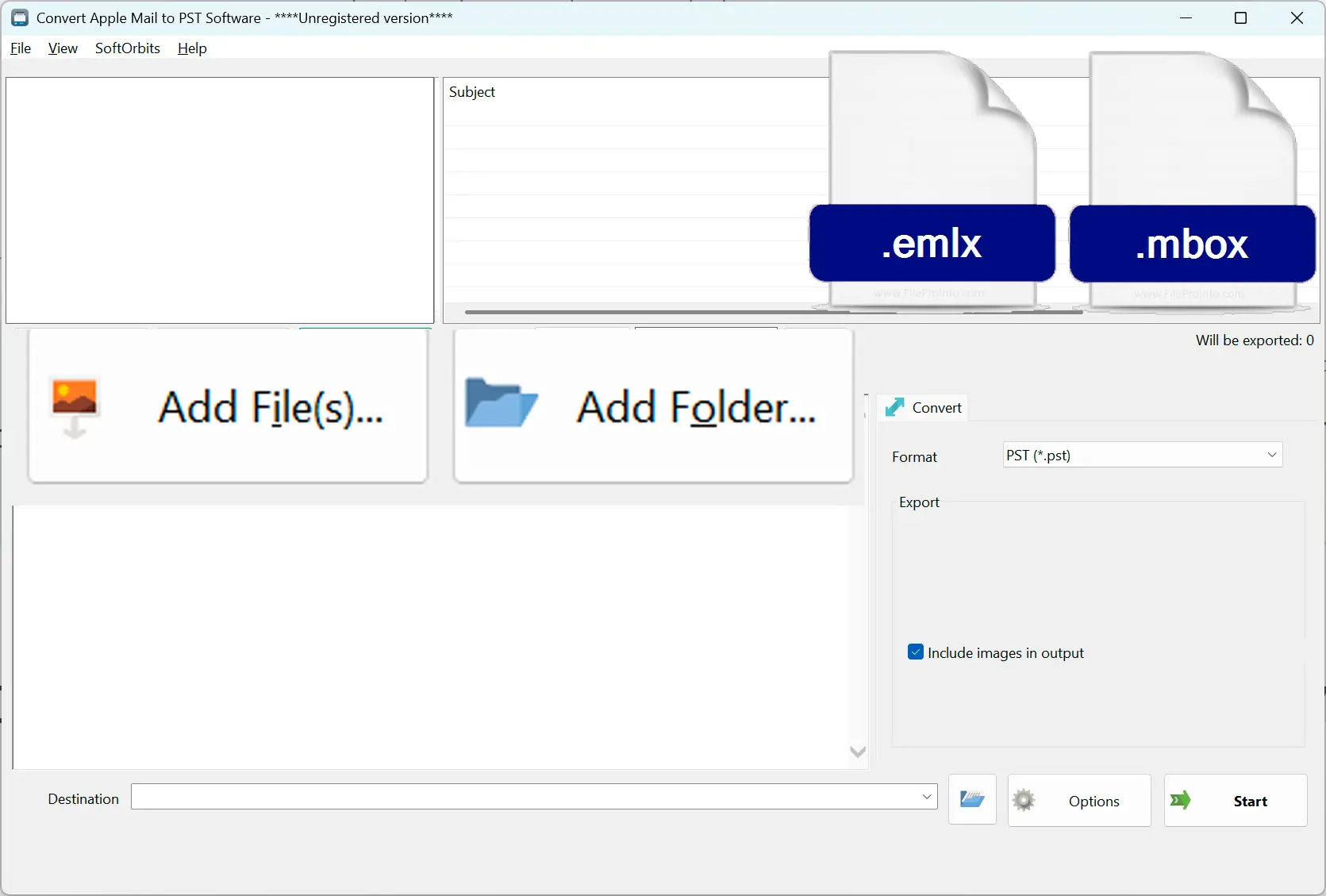 Aggiungi i file .mbox o .emlx.