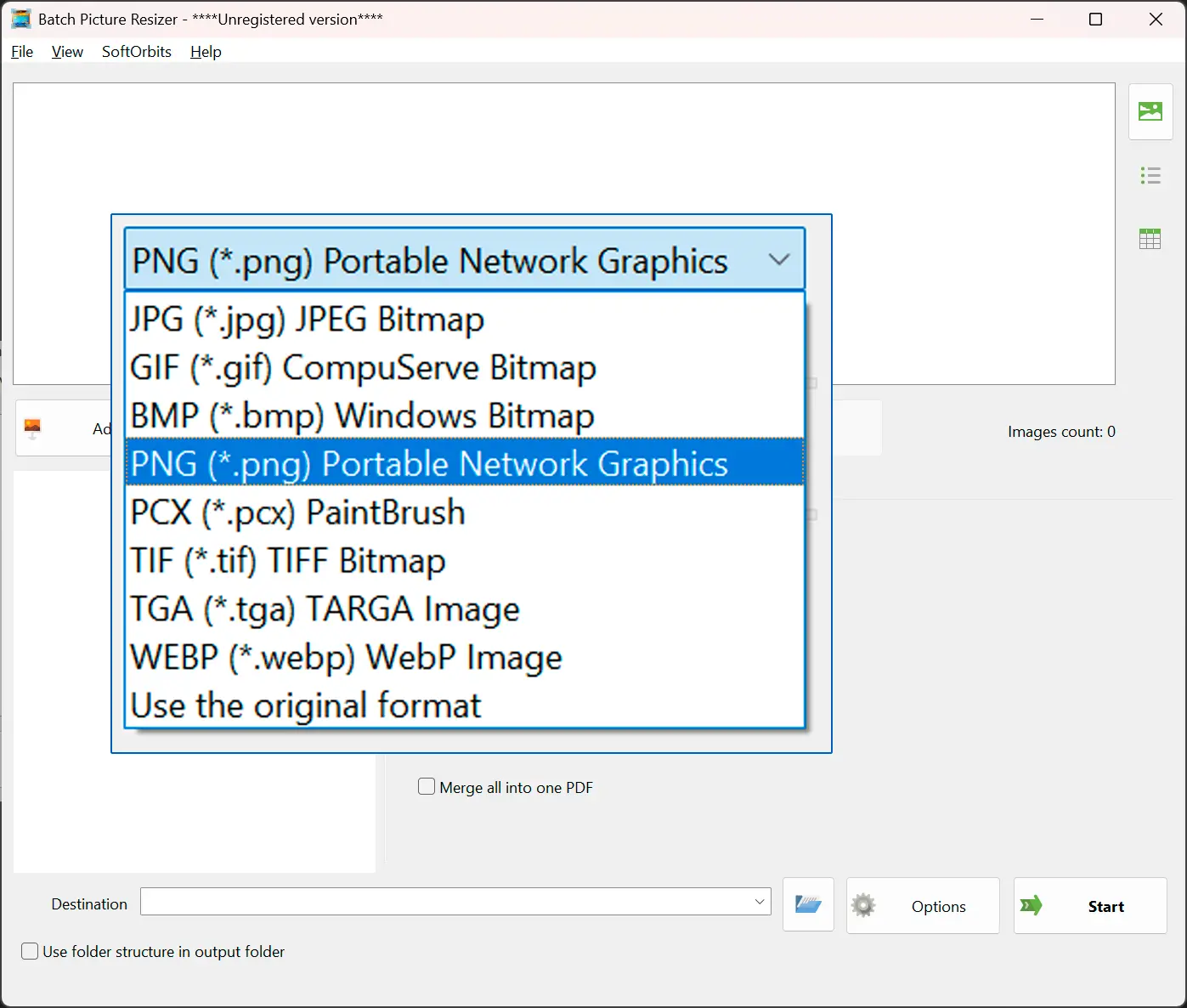 Scegli PNG come output.