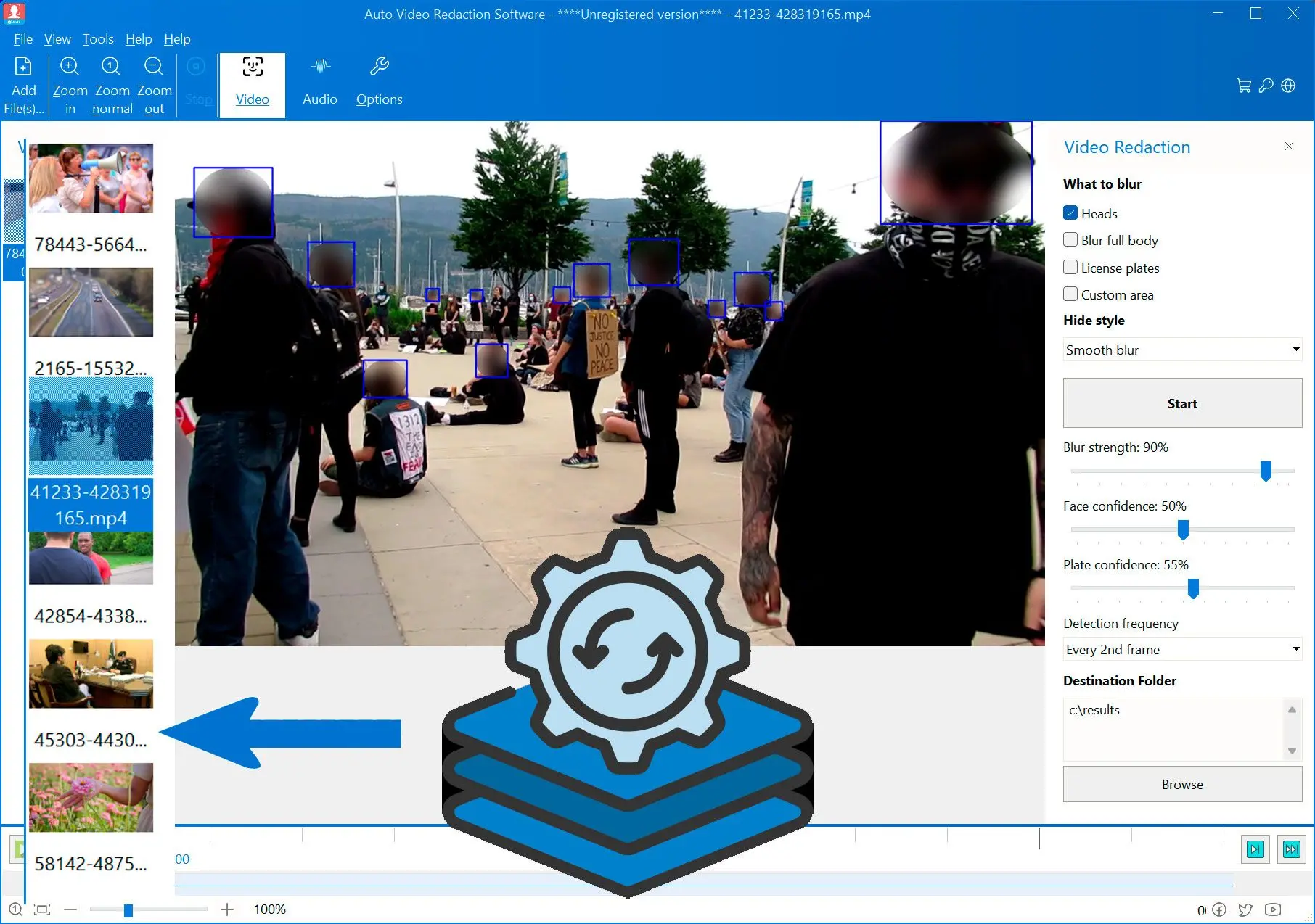 Avvia la sfocatura dei volti in modalità batch per tutti i video..