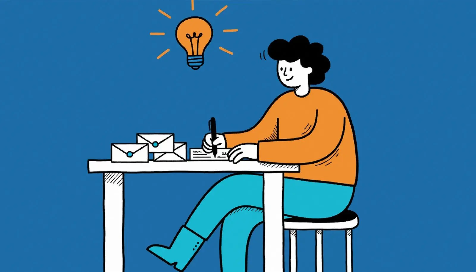 Un tavolo da pranzo con un assegno personale e alcune buste da lettere.