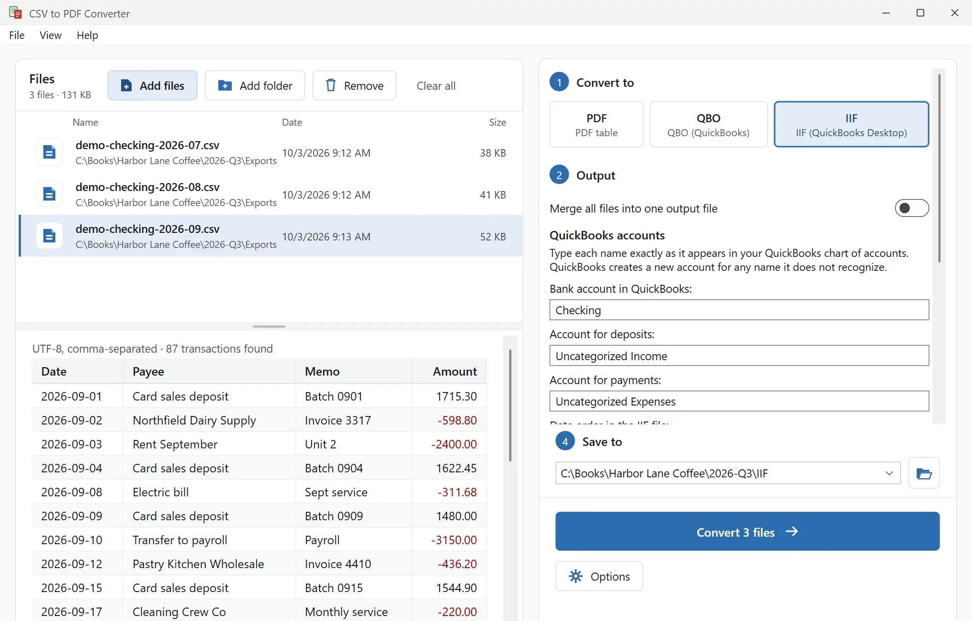 CSV to PDF Converter Screenshot.
