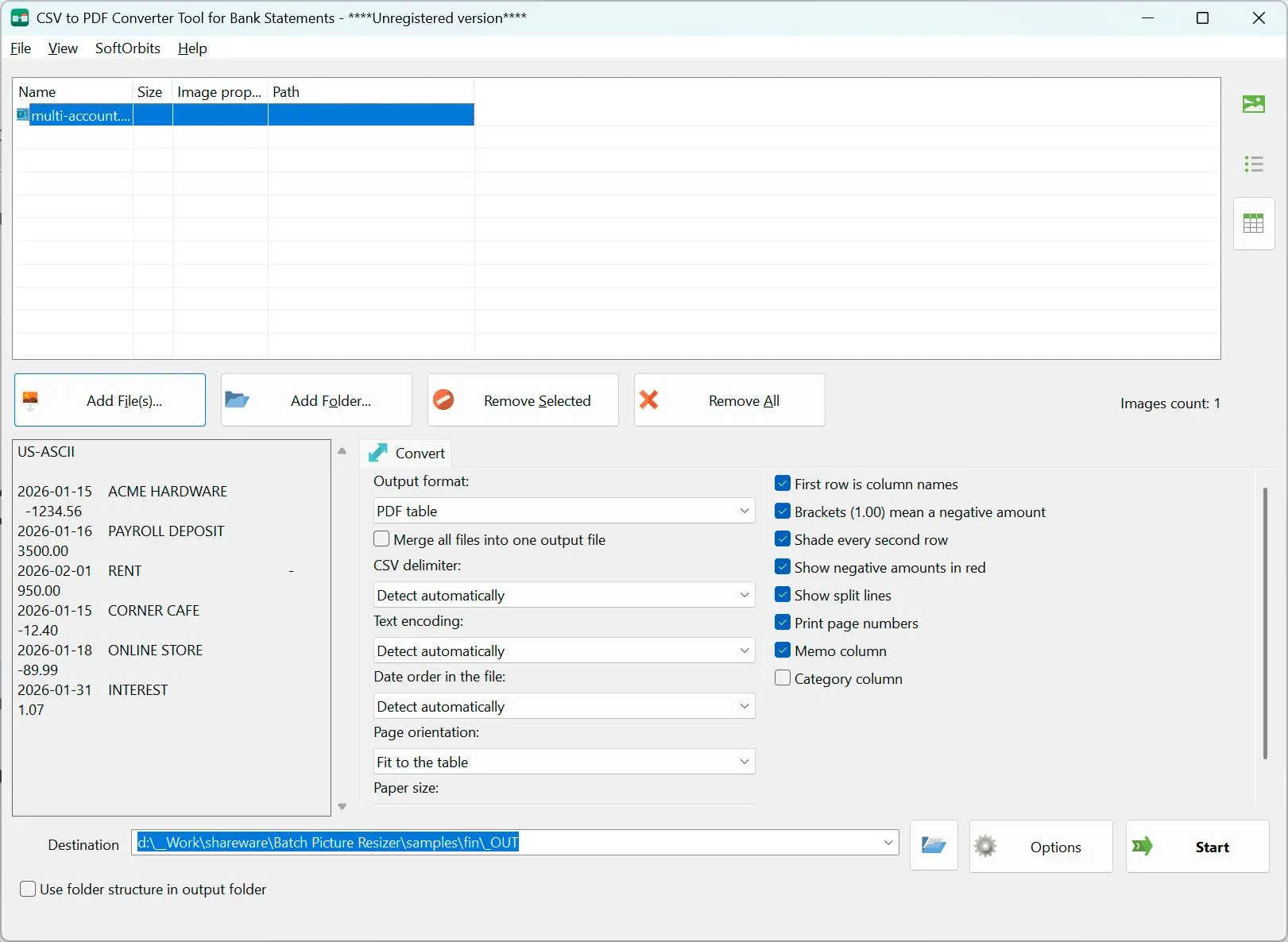 CSV to PDF Converter Screenshot.