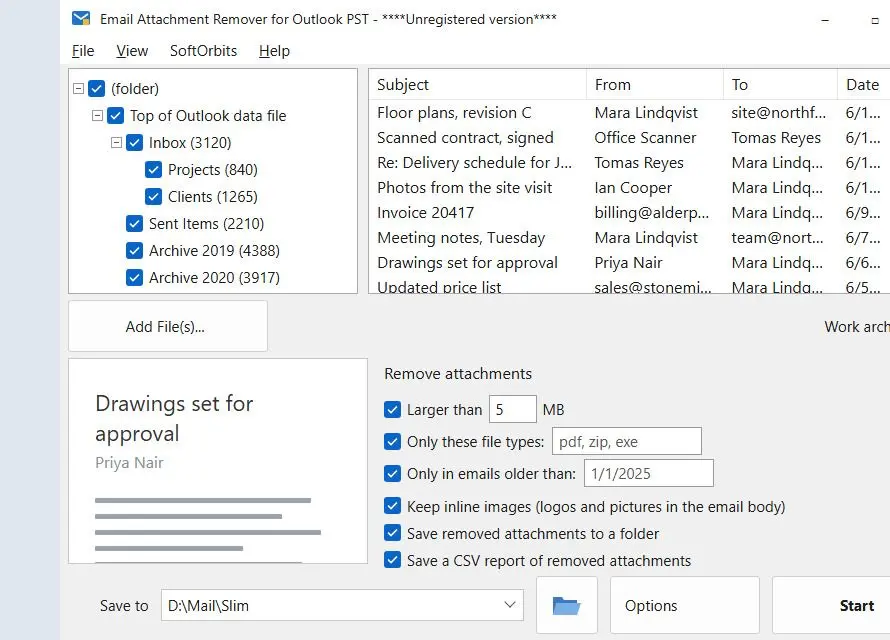 Email Attachment Remover for Outlook PST Screenshot.
