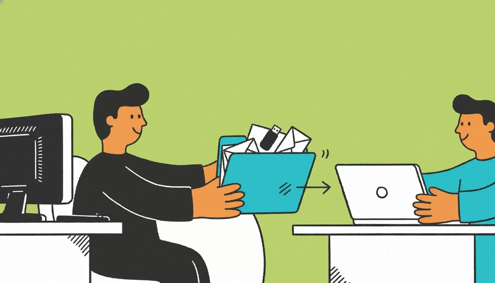 Una cartella di lettere trasferita da un vecchio PC desktop a un nuovo portatile.