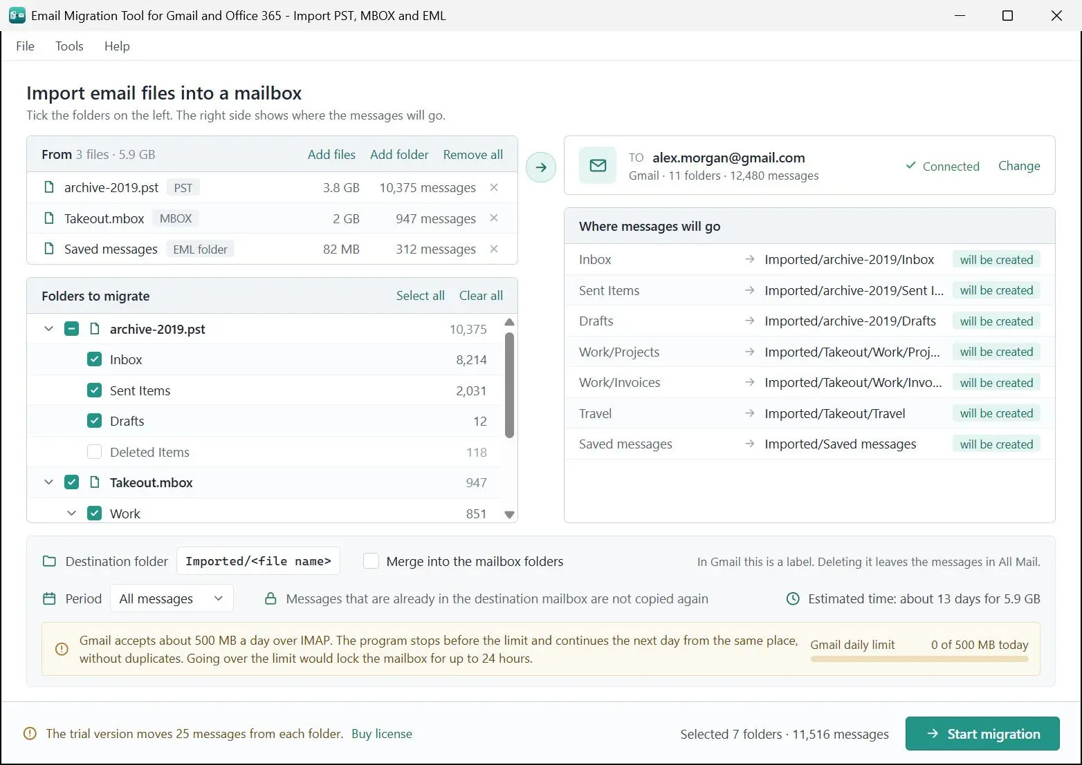 Email Migration Tool for Gmail and Office 365 - Import PST, MBOX and EML Screenshot.