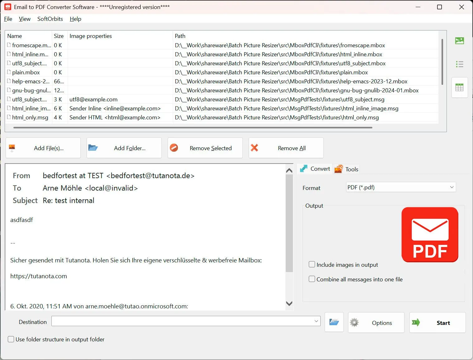 Email to PDF Converter Software Screenshot.
