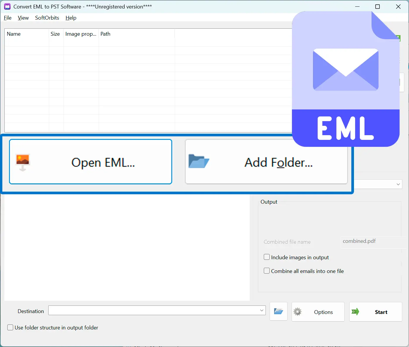 Aggiungi i file EML.