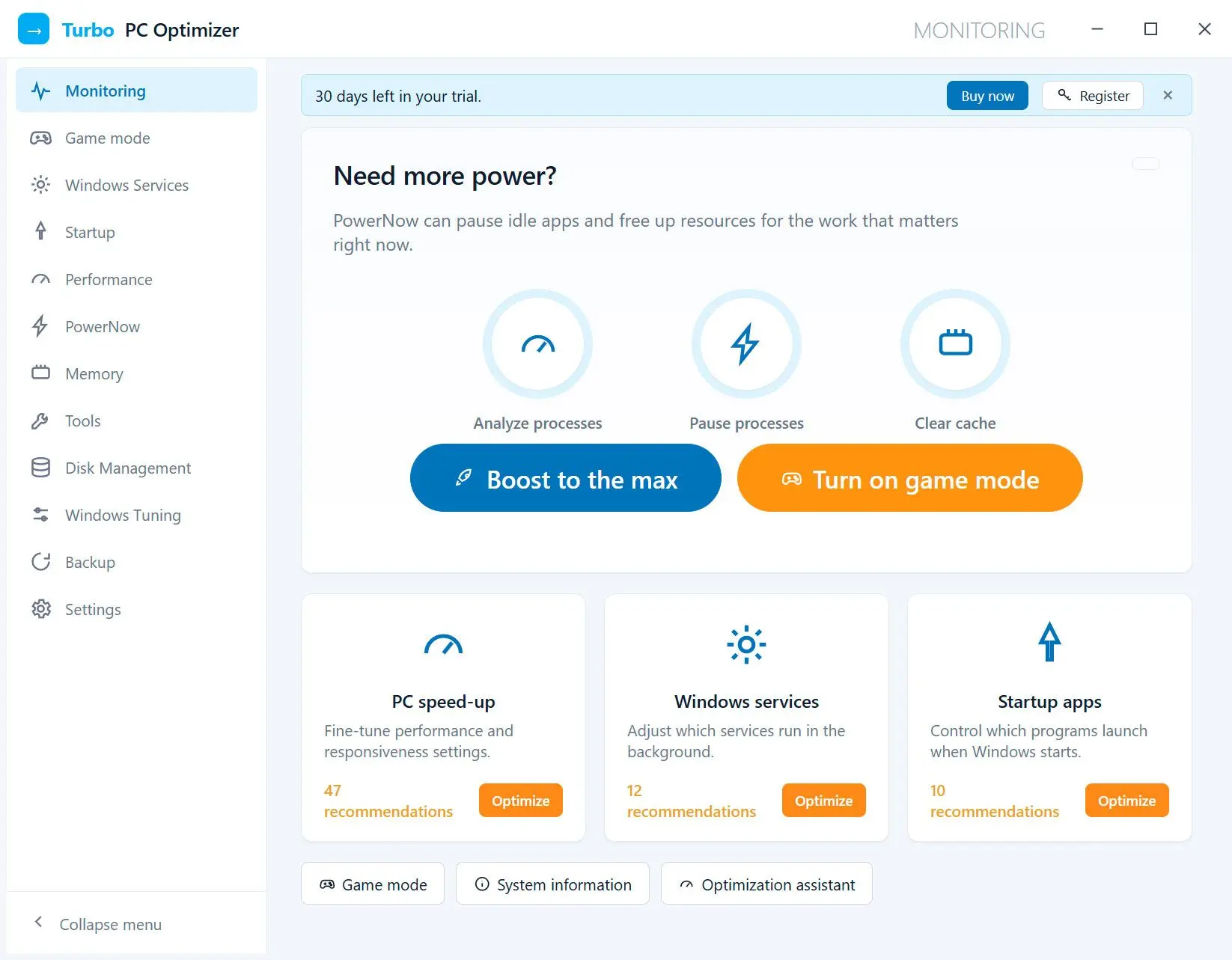 Turbo PC Optimizer Screenshot.
