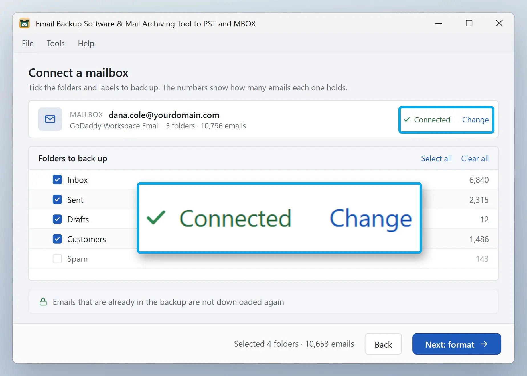 Email Backup Software & Mail Archiving Tool to PST and MBOX Screenshot.