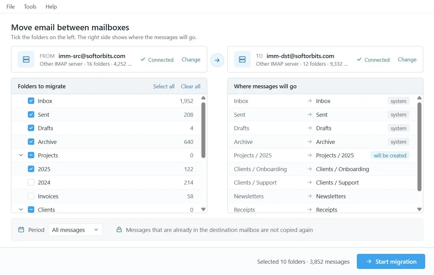 IMAP to IMAP Email Migration Tool Screenshot.