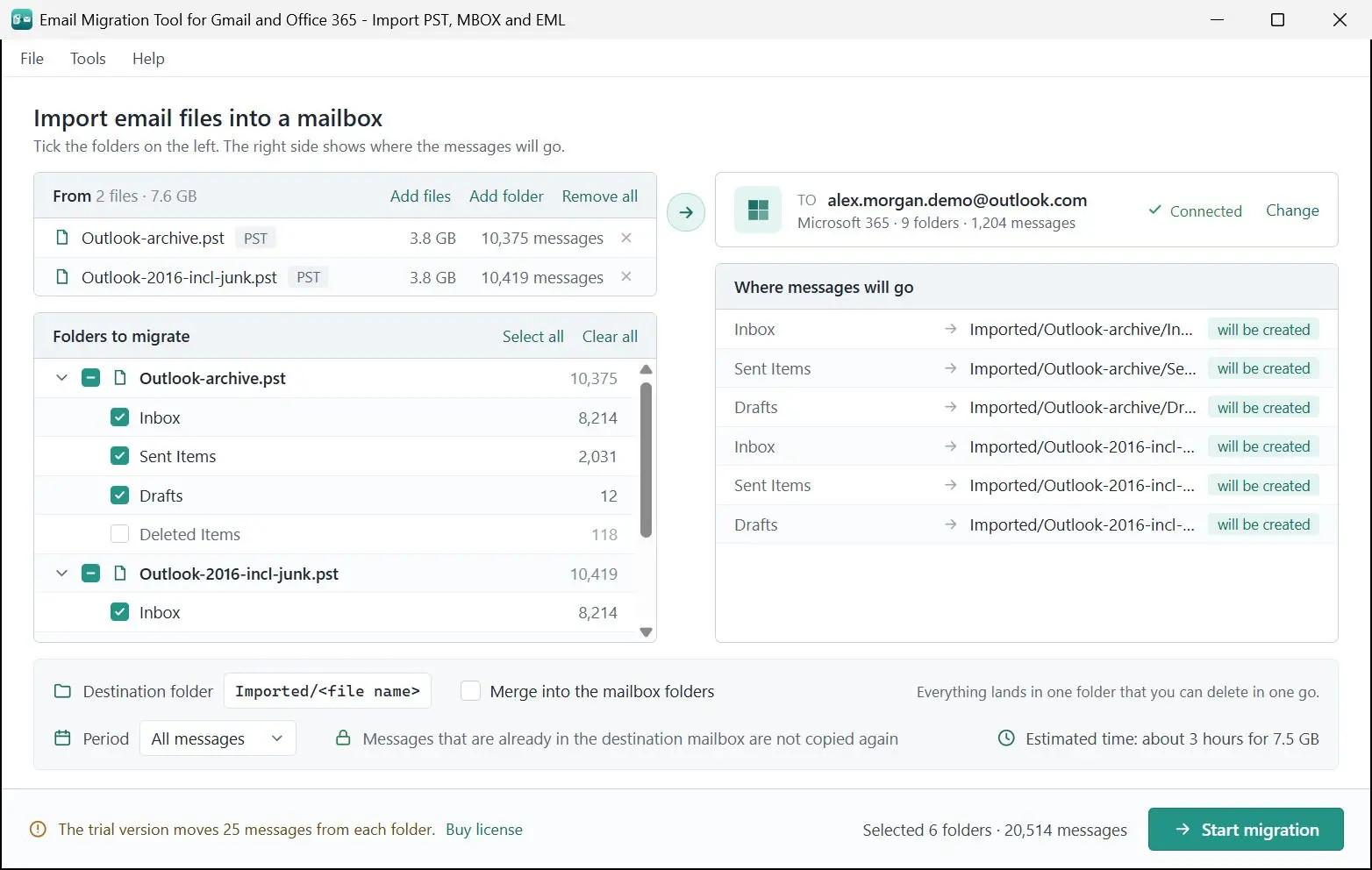 Email Migration Tool for Gmail and Office 365 - Import PST, MBOX and EML Screenshot.