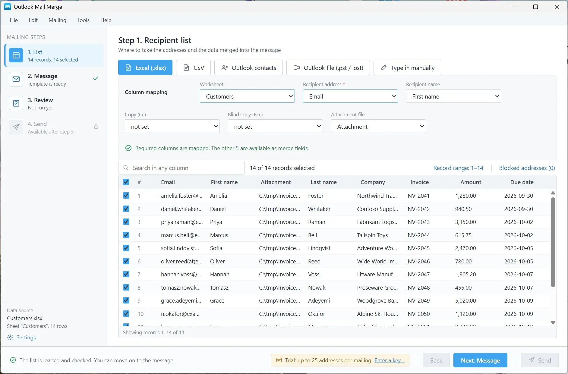 Mail Merge for Outlook and Excel with Attachments Screenshot.