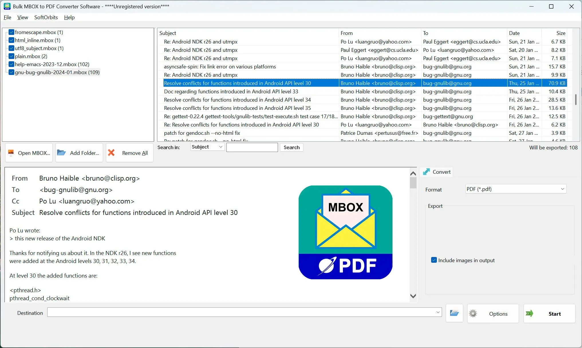 MBOX to PDF Converter Software Screenshot.