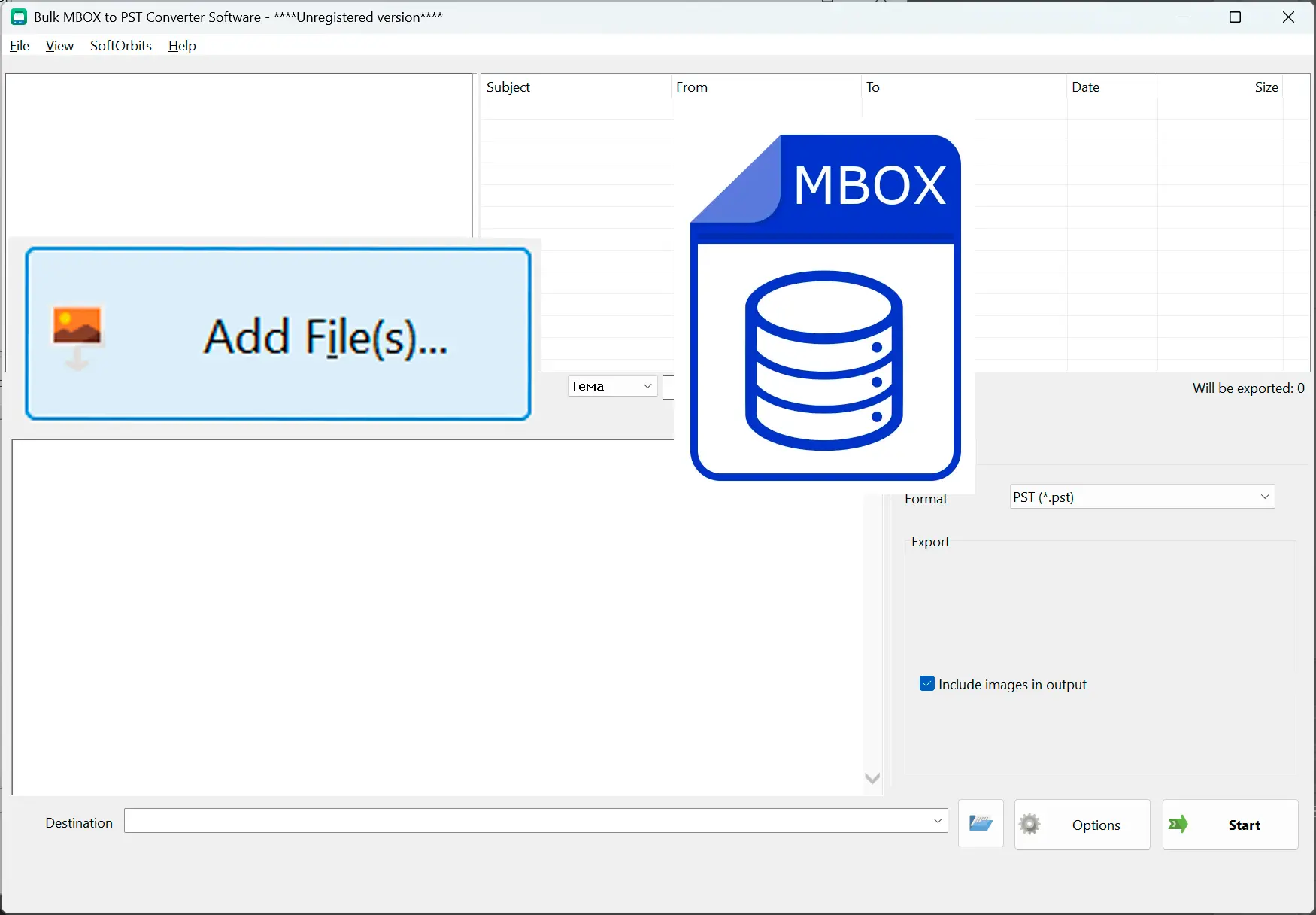 Aggiungi i tuoi file MBOX.