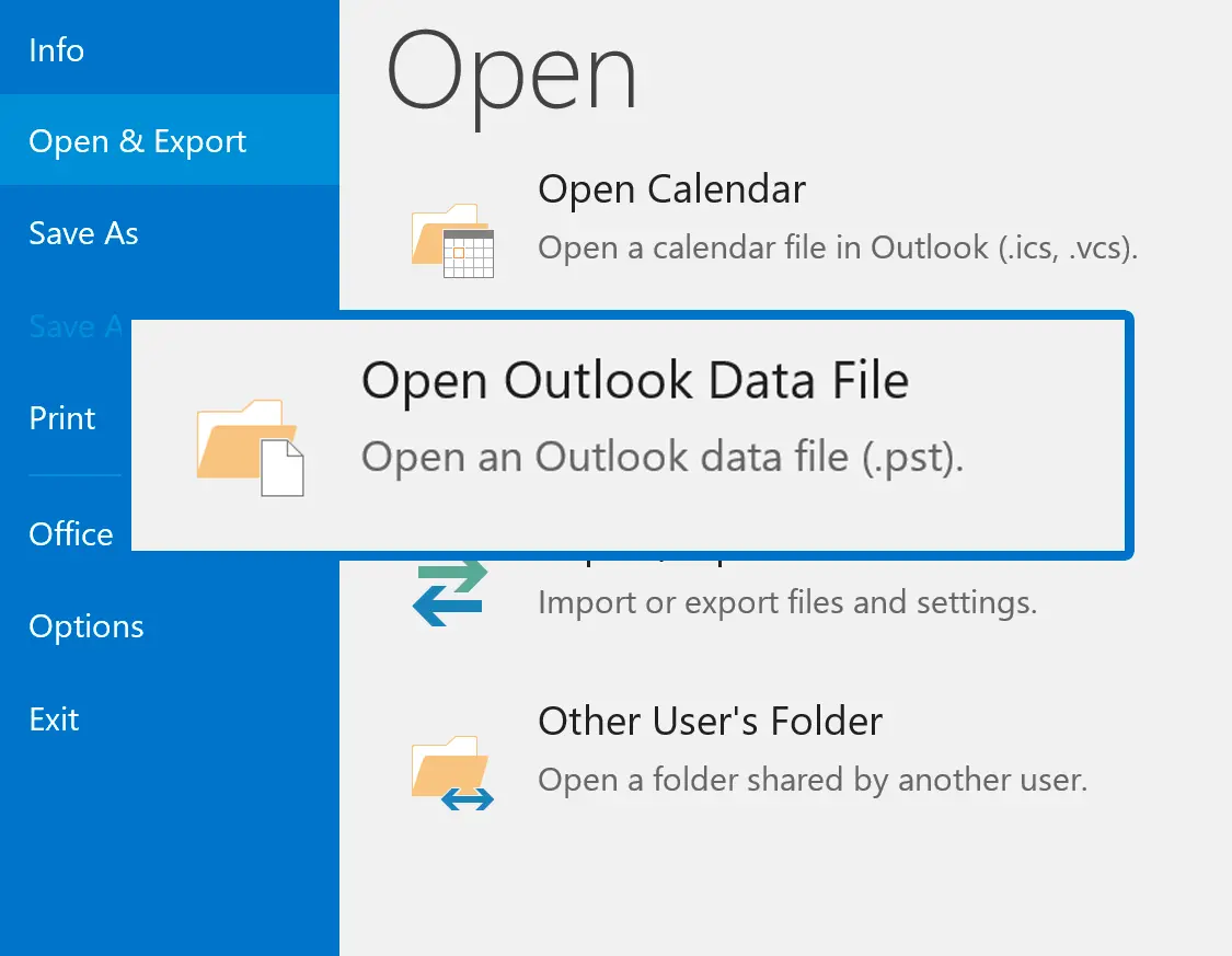 Apri il PST in Outlook.