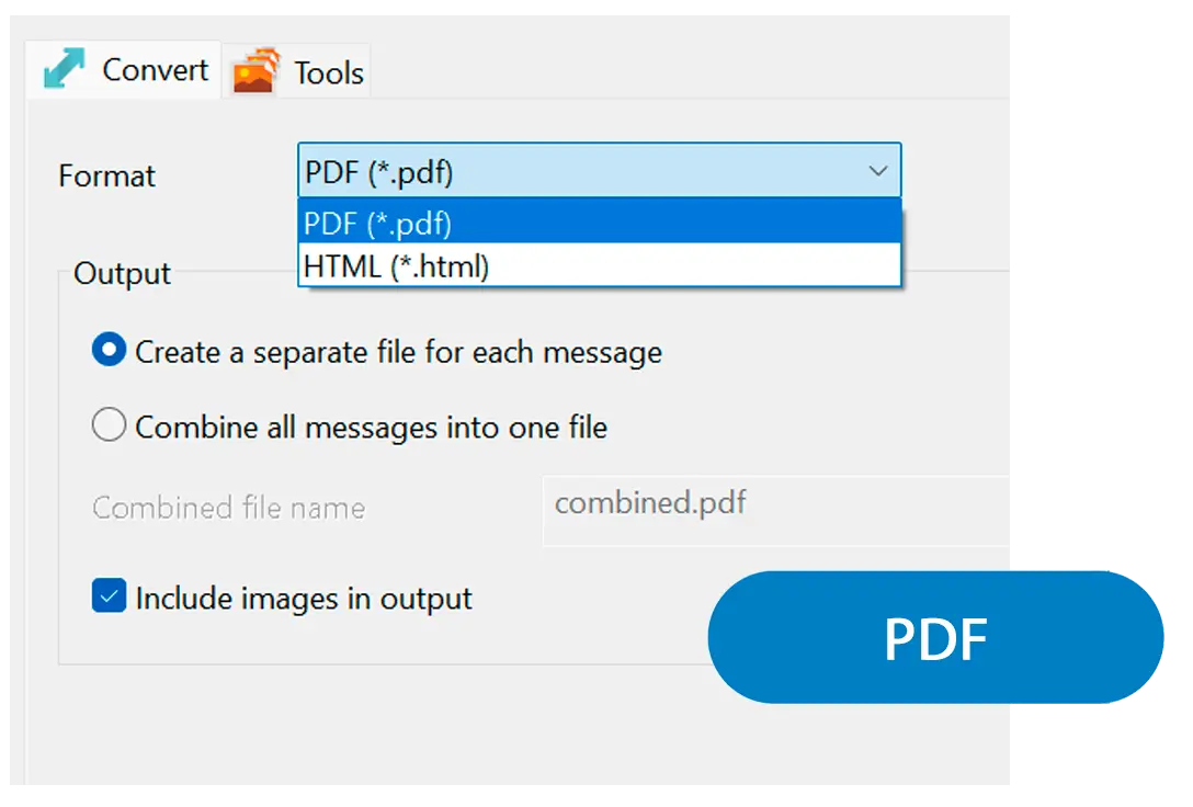 <span class="bold">Scegliere PDF o HTML e la modalità di raggruppamento</span>.
