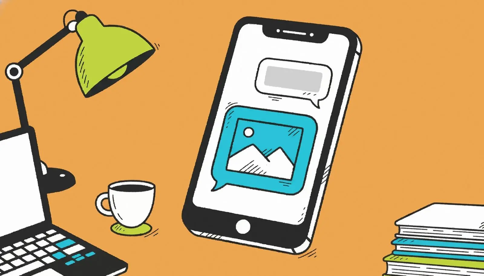 Uno smartphone con una schermata di chat e una foto inoltrata priva dei dati EXIF.