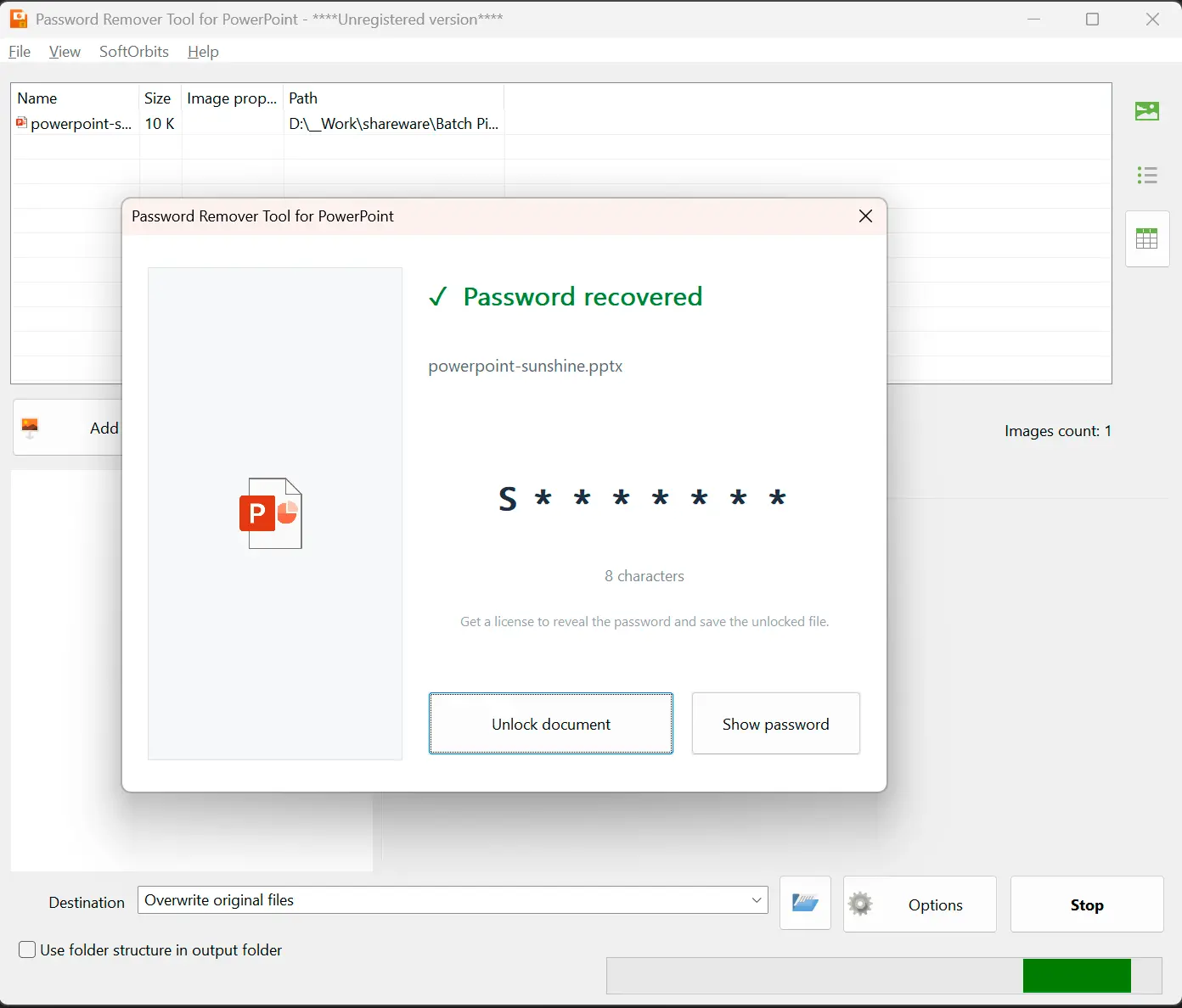 Password Remover Tool for PowerPoint Screenshot.