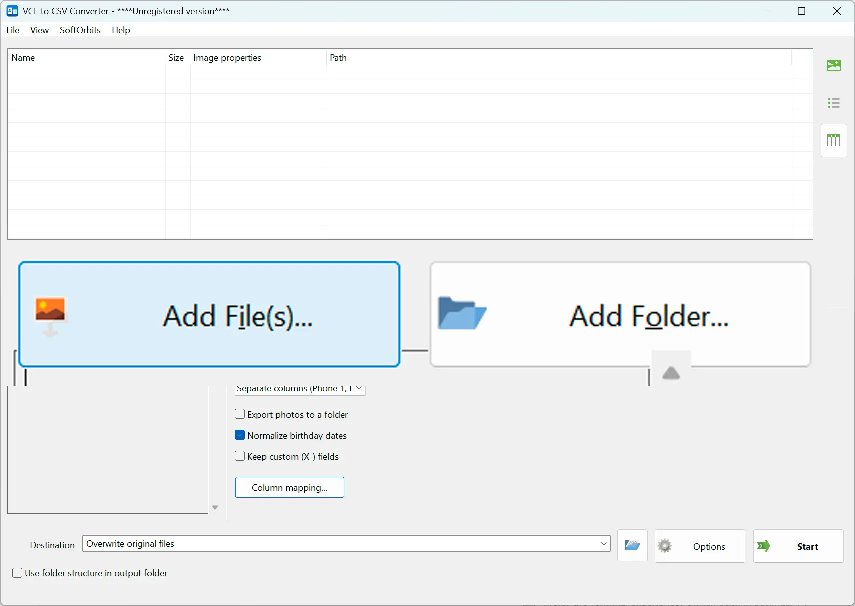 Aggiungi i tuoi file vCard.