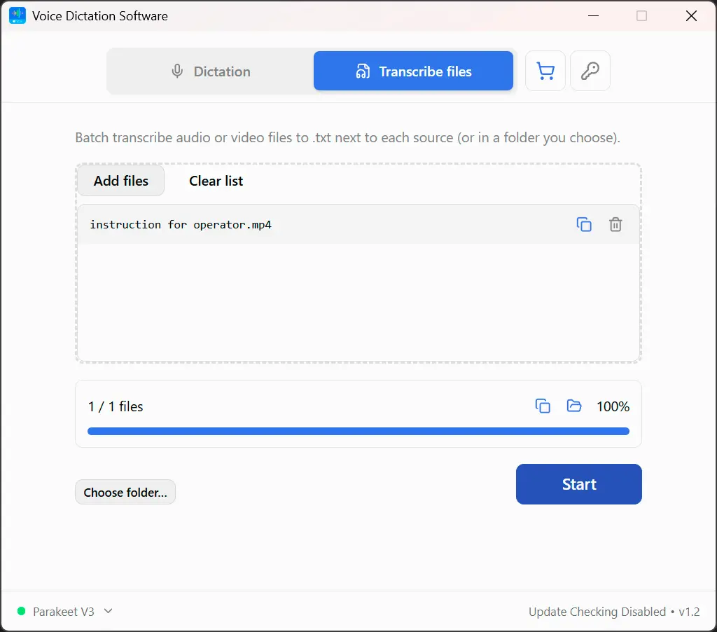 Utilizzare la scheda File per la trascrizione in blocco.