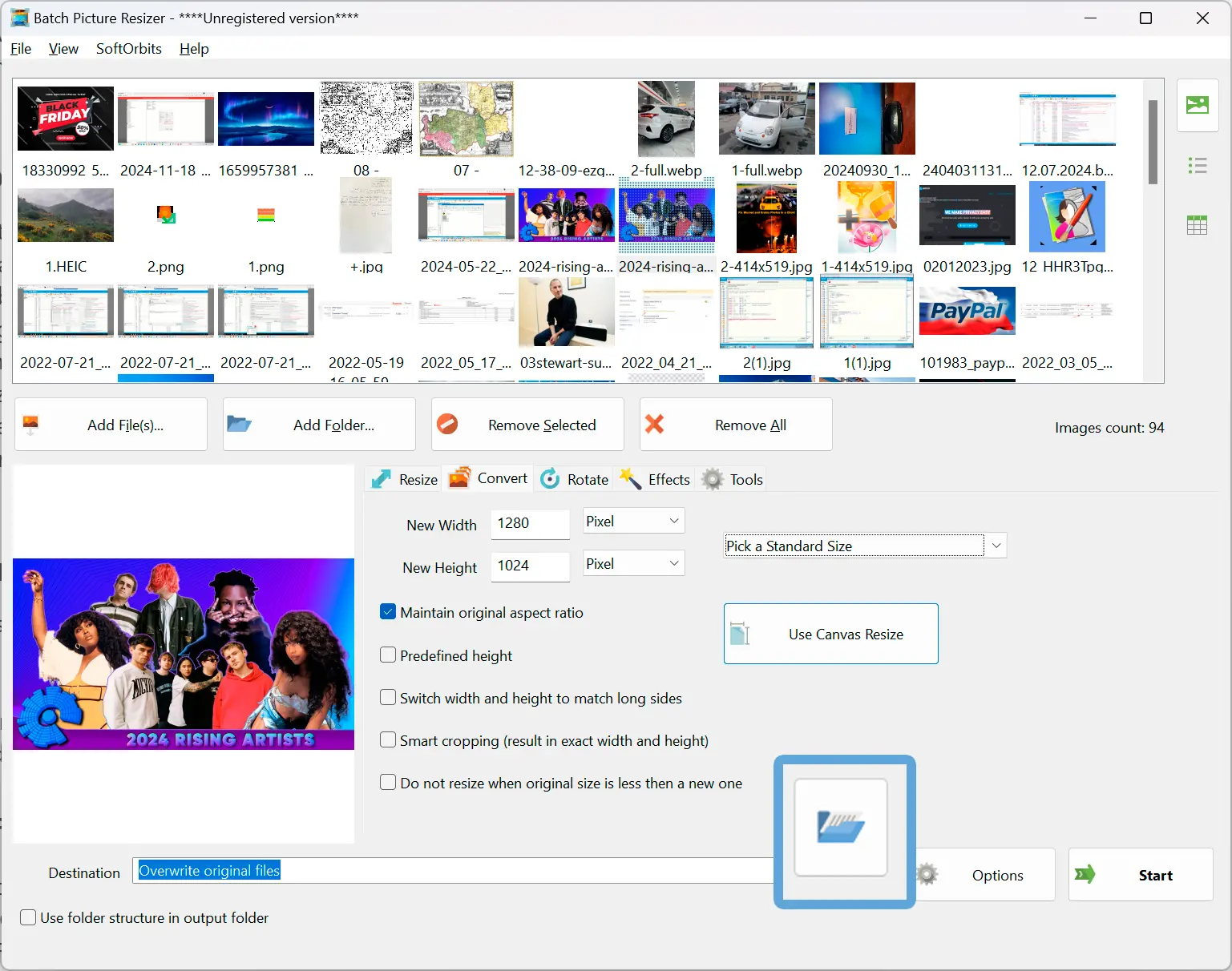 Scegliere PNG come formato di output.
