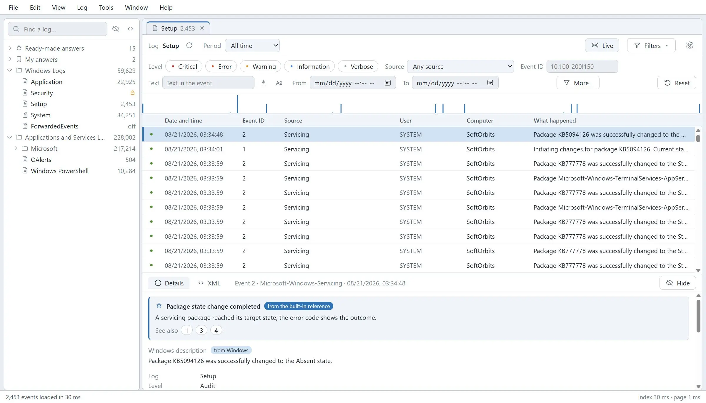 Windows Event Log Viewer Screenshot.