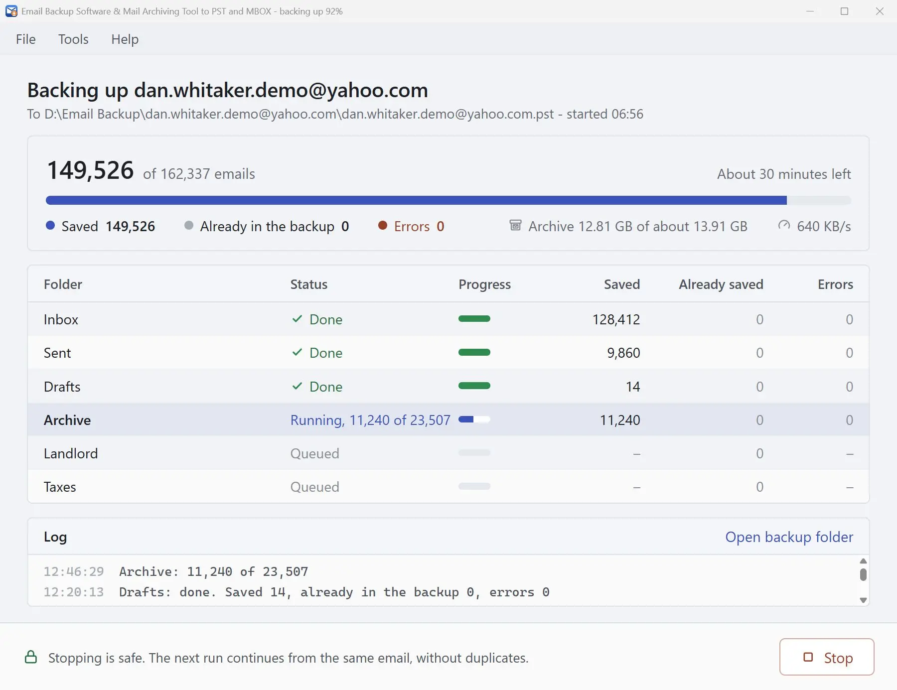 Email Backup Software & Mail Archiving Tool to PST and MBOX Screenshot.